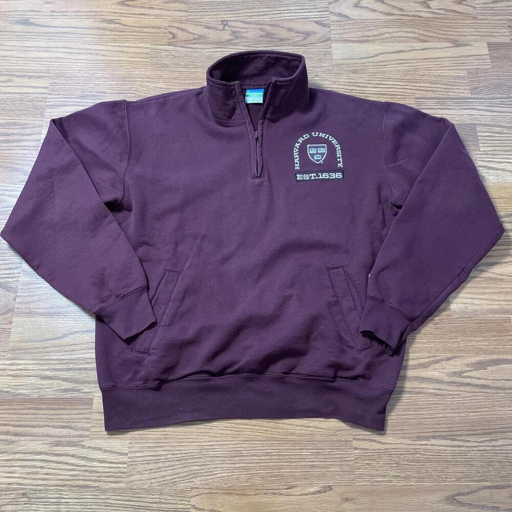 Harvard University Champion 1/4 Zip Jacket Large Y2K Vintage